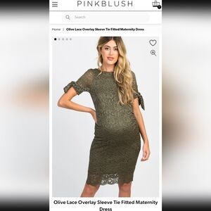 Pinkblush Olive Lace Overlay Sleeve Tie Fitted Maternity Dress, Small